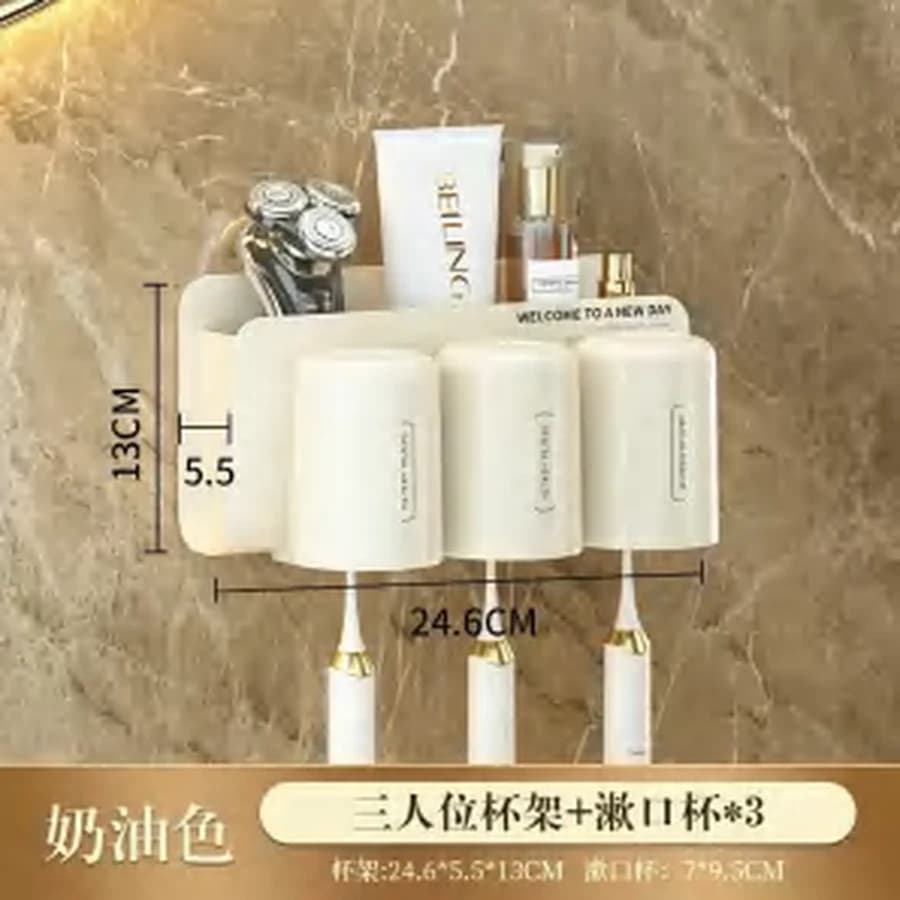 Suporte de Escova de Dentes 3 Copos com Dispenser
