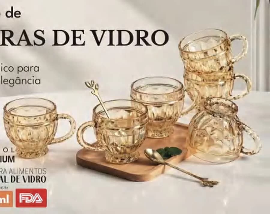 Jogo 6 Xícaras de Café Vidro Âmbar
