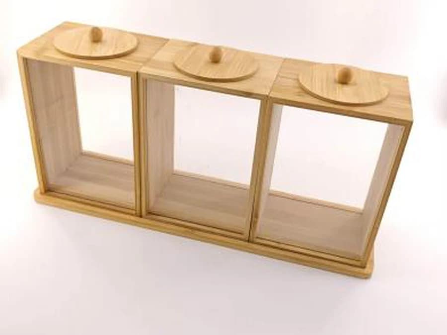 Kit 3 Potes de Vidro com Suporte de Bambu Grande