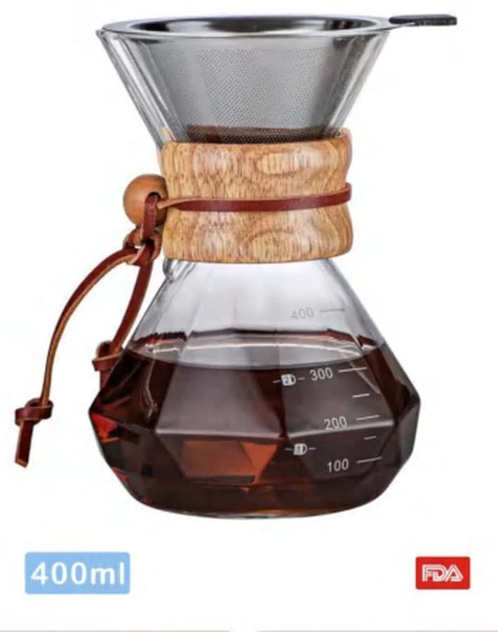 Cafeteira de Vidro com Filtro Inox 400ml