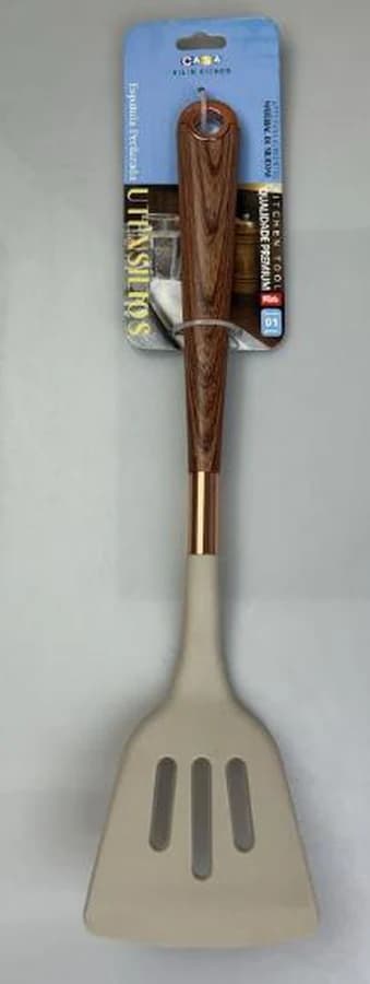 Espátula Vazada de Silicone Cabo Amadeirado