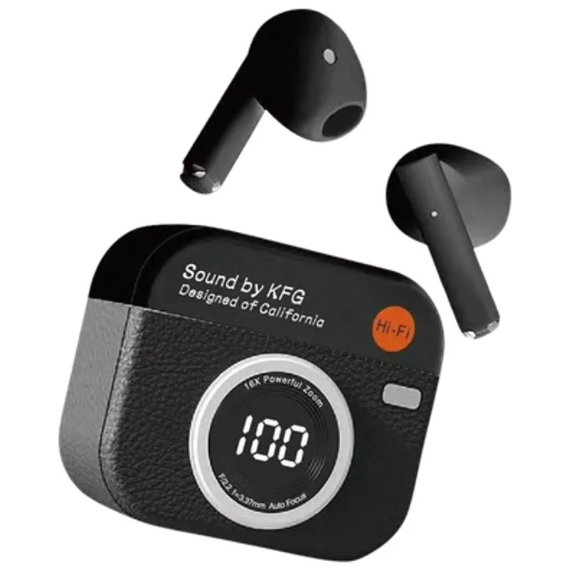 Fone de Ouvido Bluetooth 5.4 com Estojo Estilo Câmera Vintage