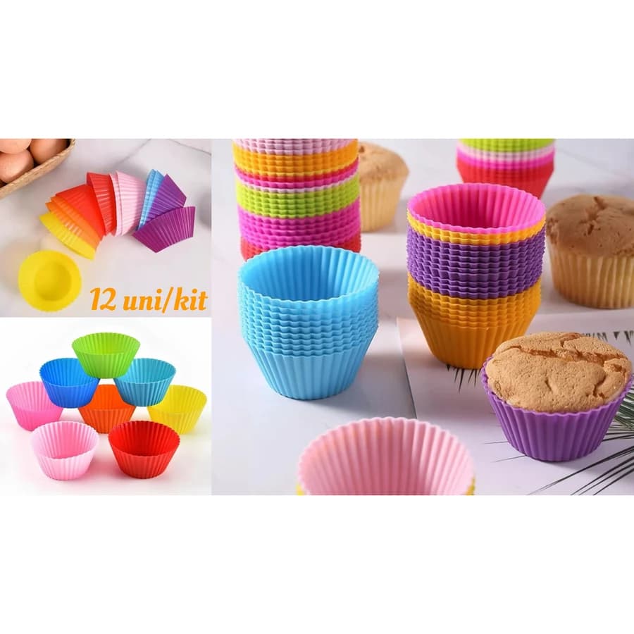 Kit c/ 12 Formas de Silicone p/ Cupcake (6,5x4,5x3,5cm)