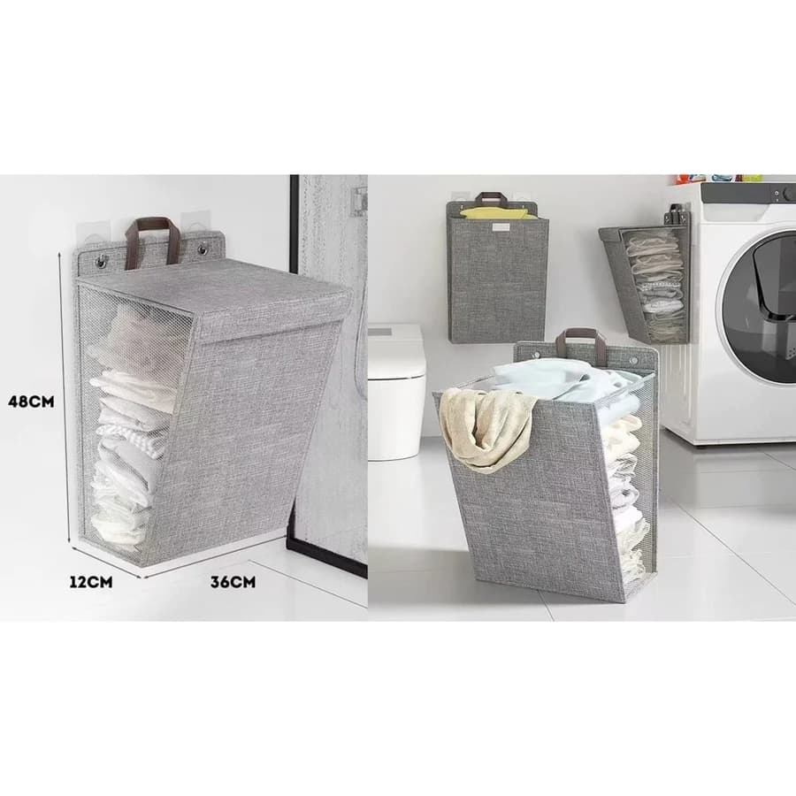 Cesto Pendurável de Roupa Suja (Cinza) (48x10x36cm)