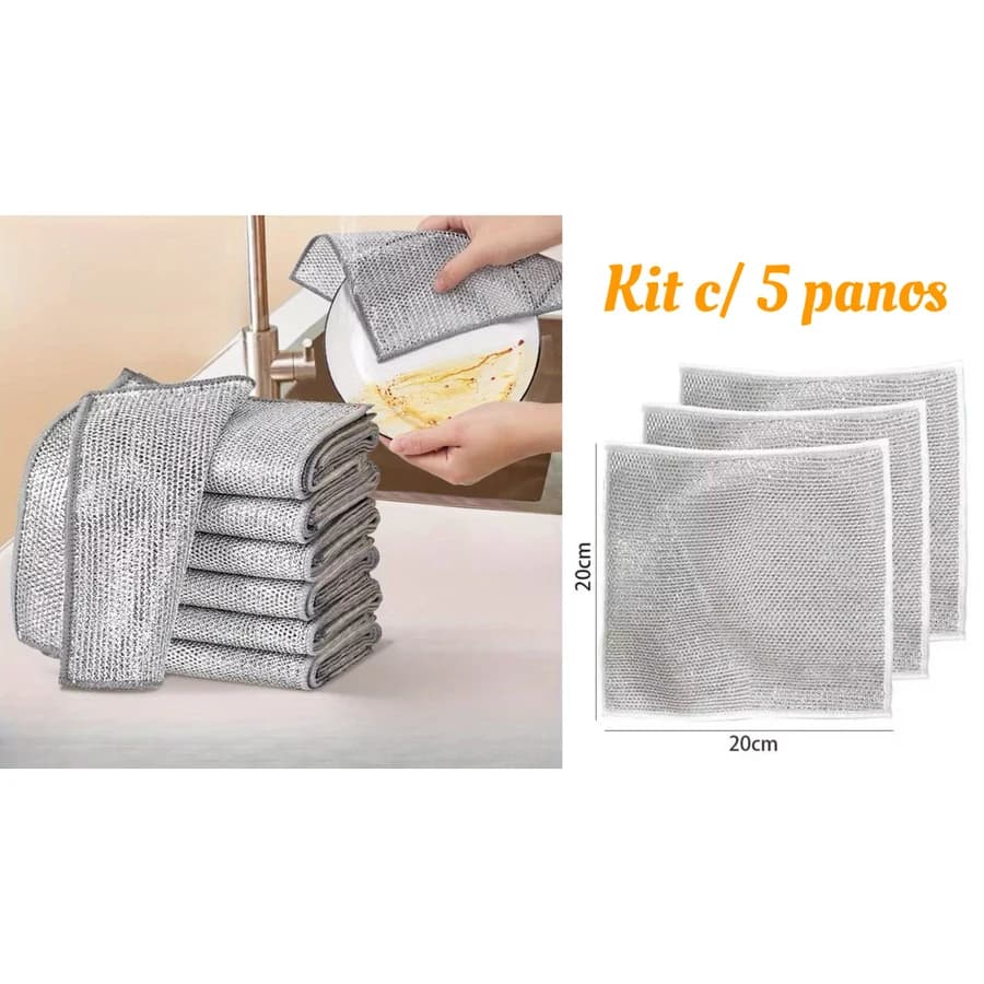Kit c/ 5 Panos de Limpeza de Arame Metálico (20x20cm)