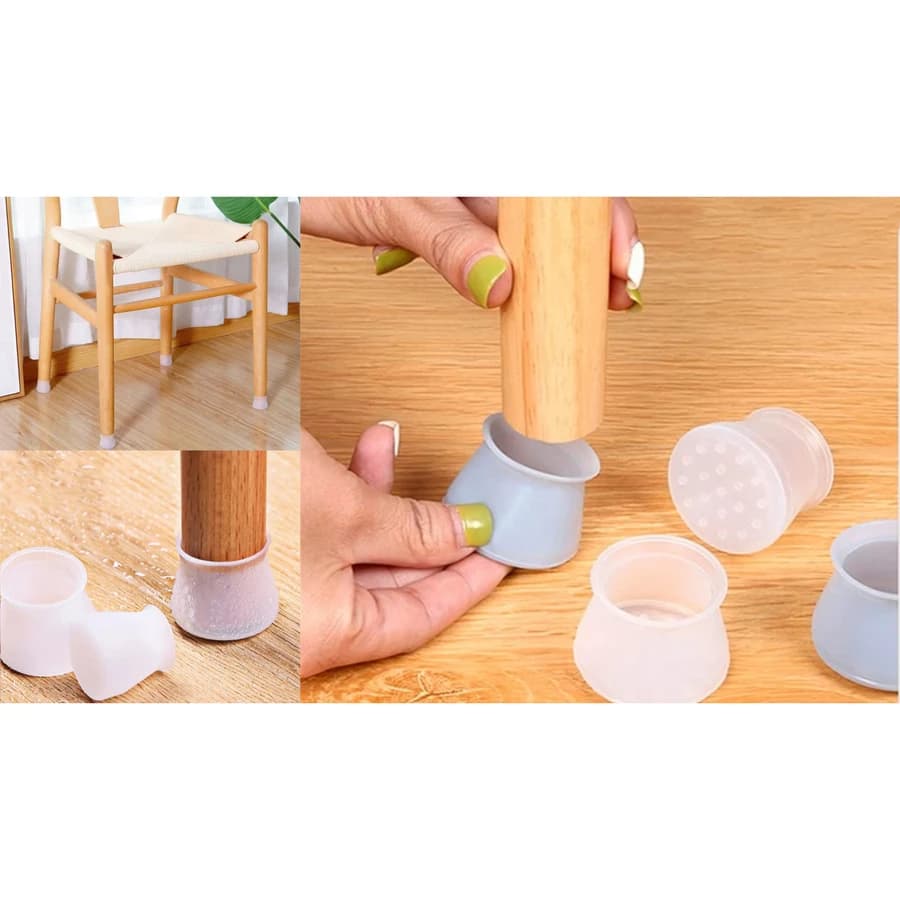 Kit c/ 4 Protetores p/ Pés de Mesas e Cadeiras (Branco e Cinza)