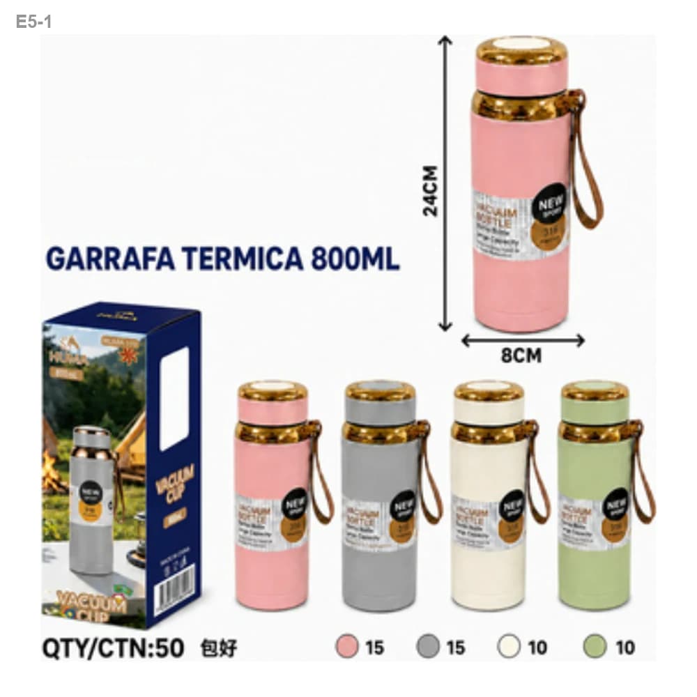 Garrafa Térmica 800ml com Alça de Couro