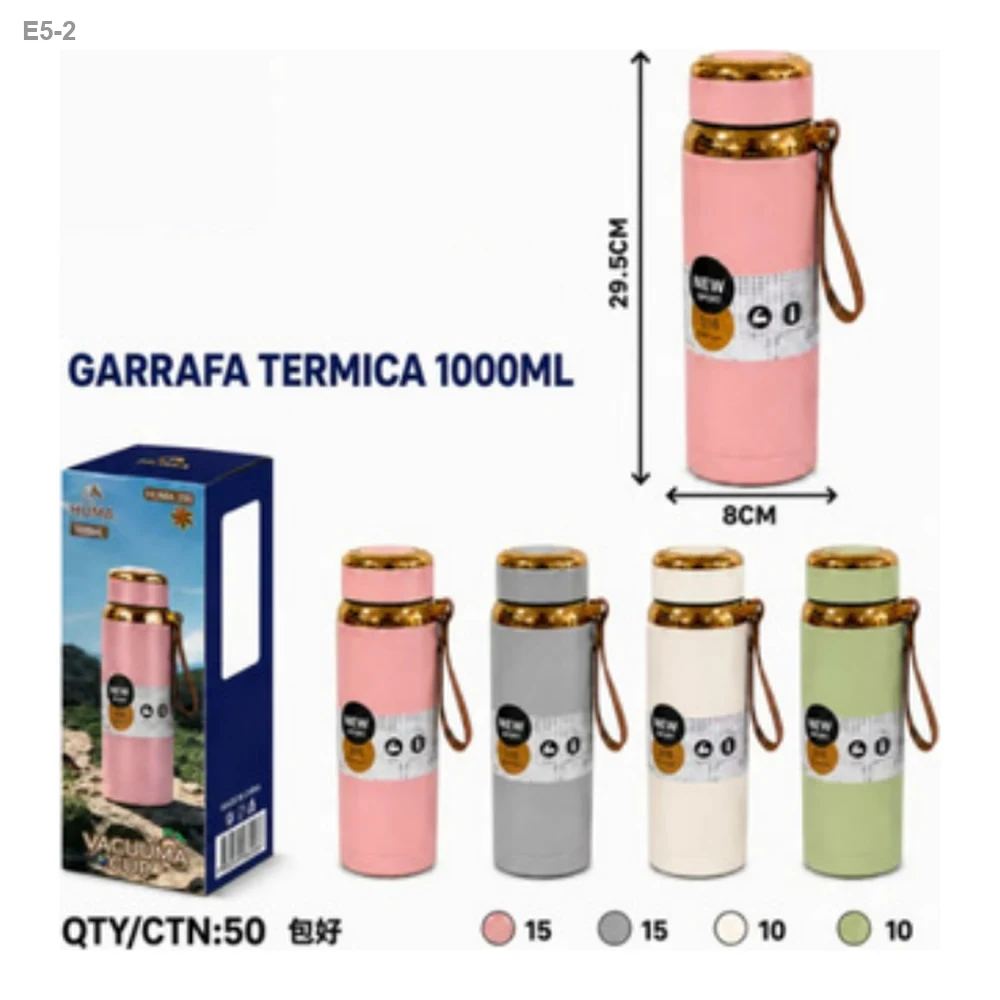 Garrafa Térmica 1000ml com Alça de Couro