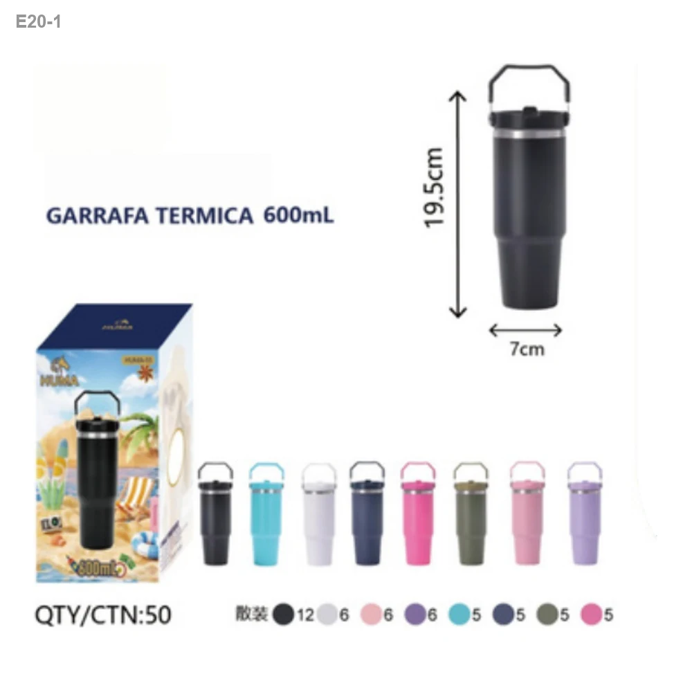 Copo Térmico com Alça Retrátil e Canudo 600ml