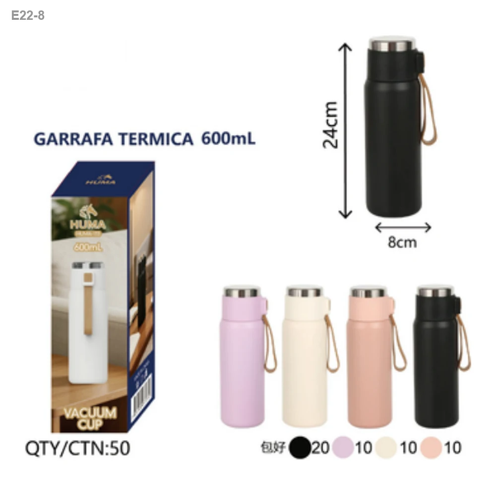 Garrafa Térmica 600ml com Alça de Couro