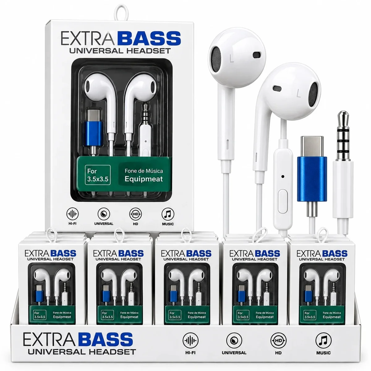 Fone de Ouvido com Fio Extra Bass Universal