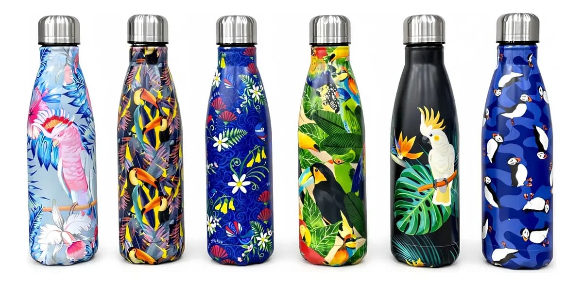 Garrafa Térmica Inox Estampada 500 ml – Floral, Frutas e Estampas Variadas