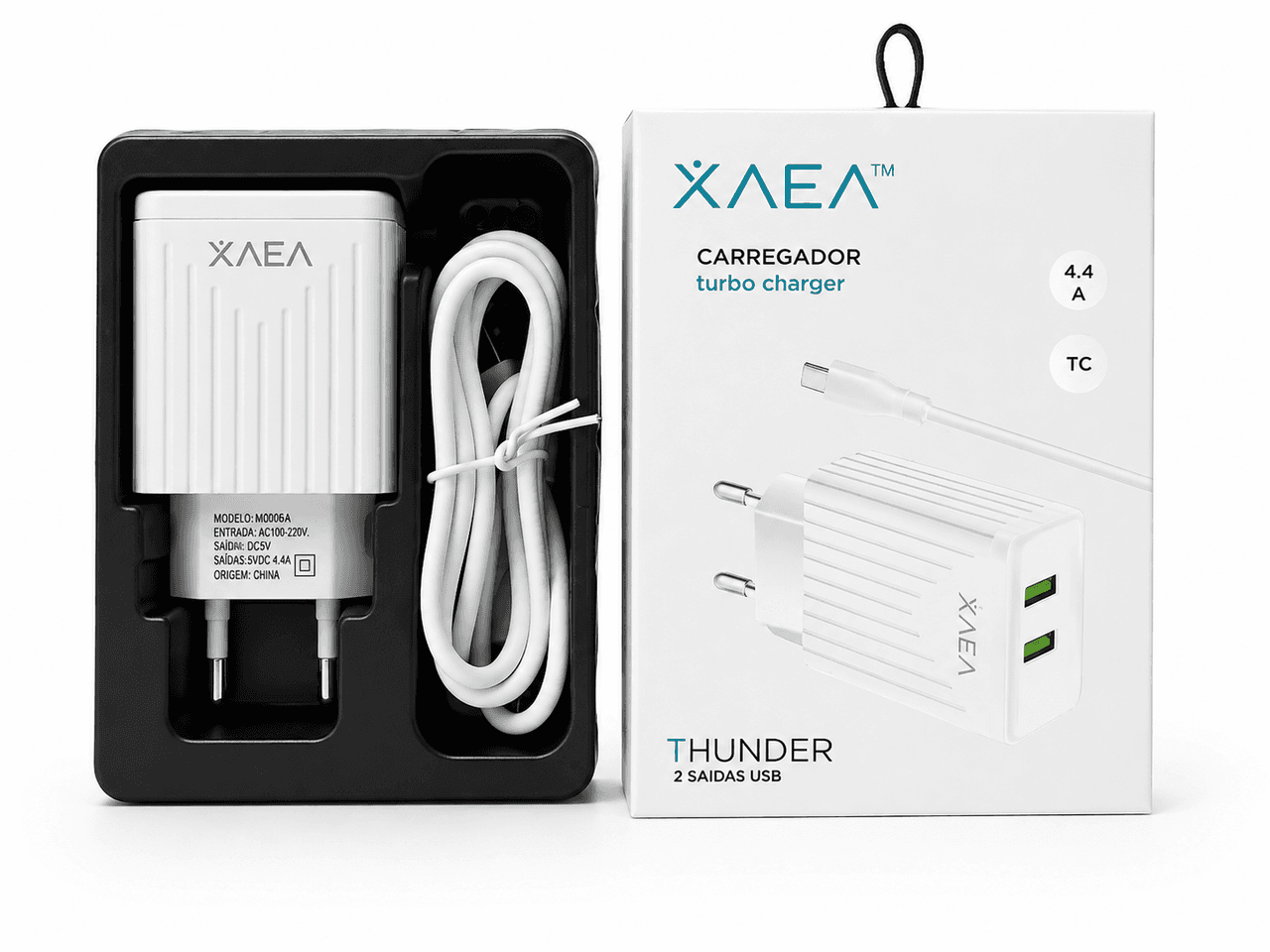 Carregador Turbo USB 2 Portas com Cabo USB-C